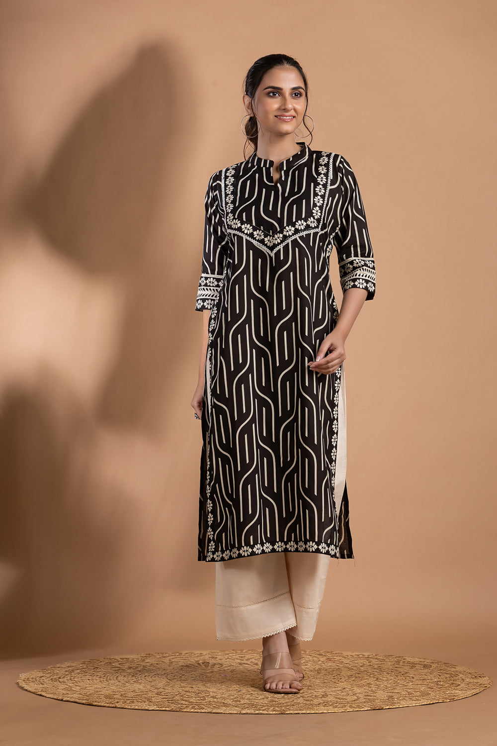 Black Geometric Print Kurta