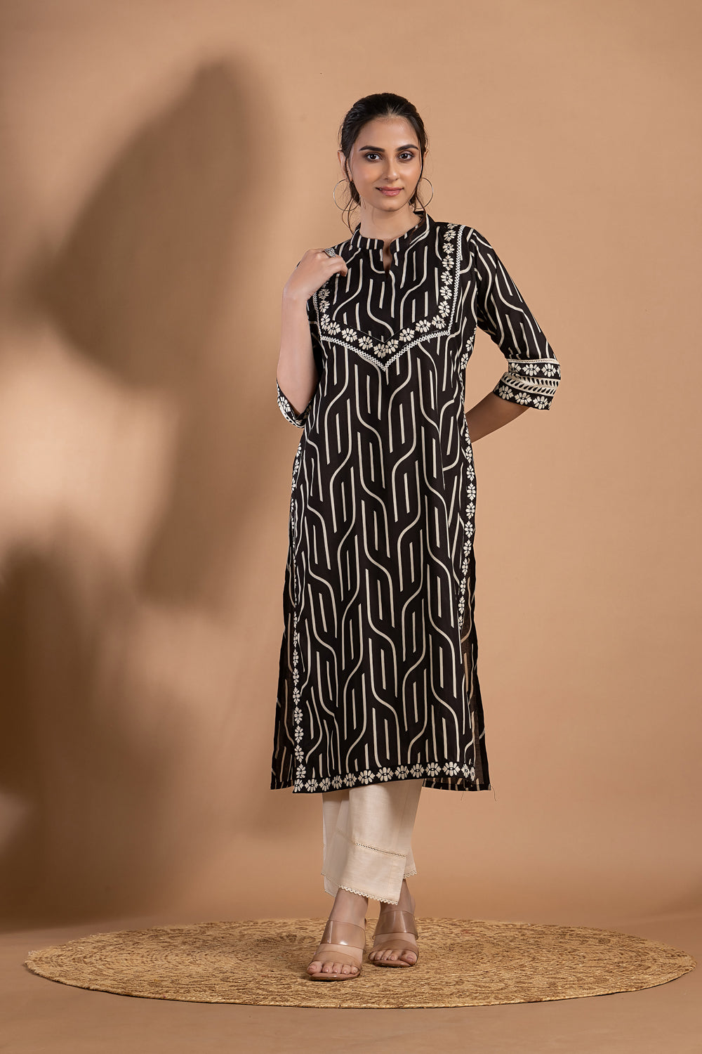 Black Geometric Print Kurta