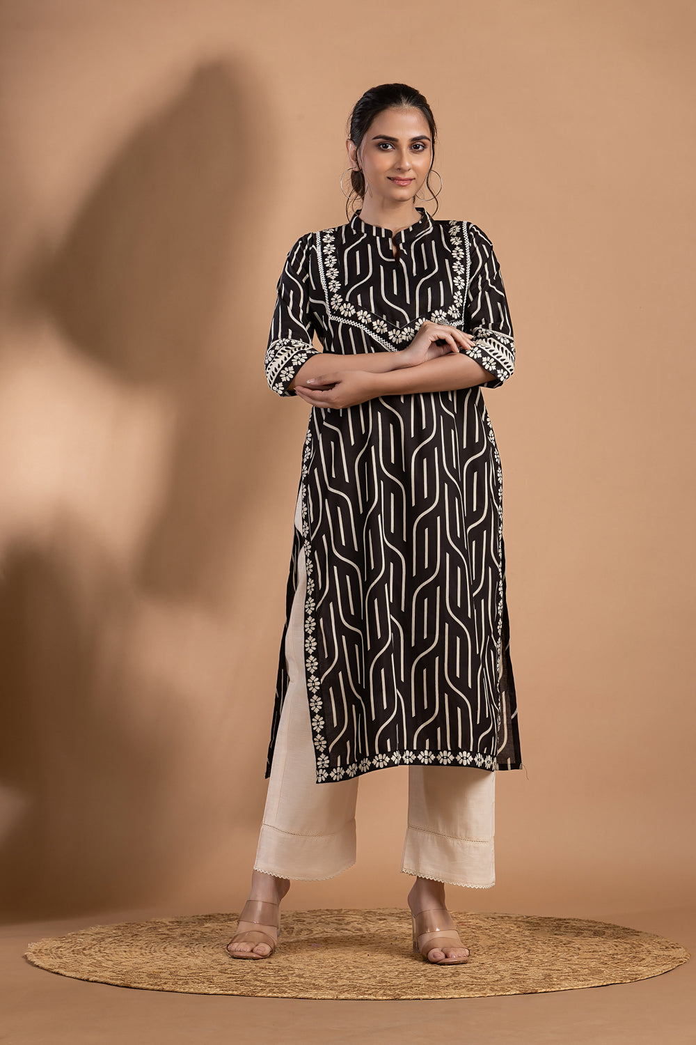 Black Geometric Print Kurta
