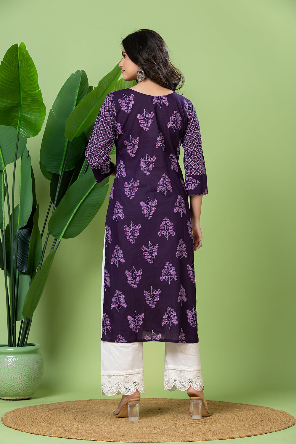 Purple Floral Print Kurta