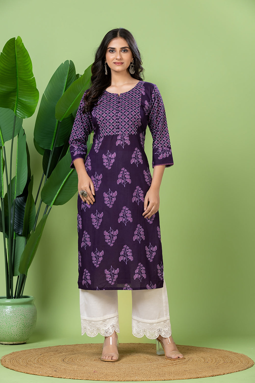 Purple Floral Print Kurta