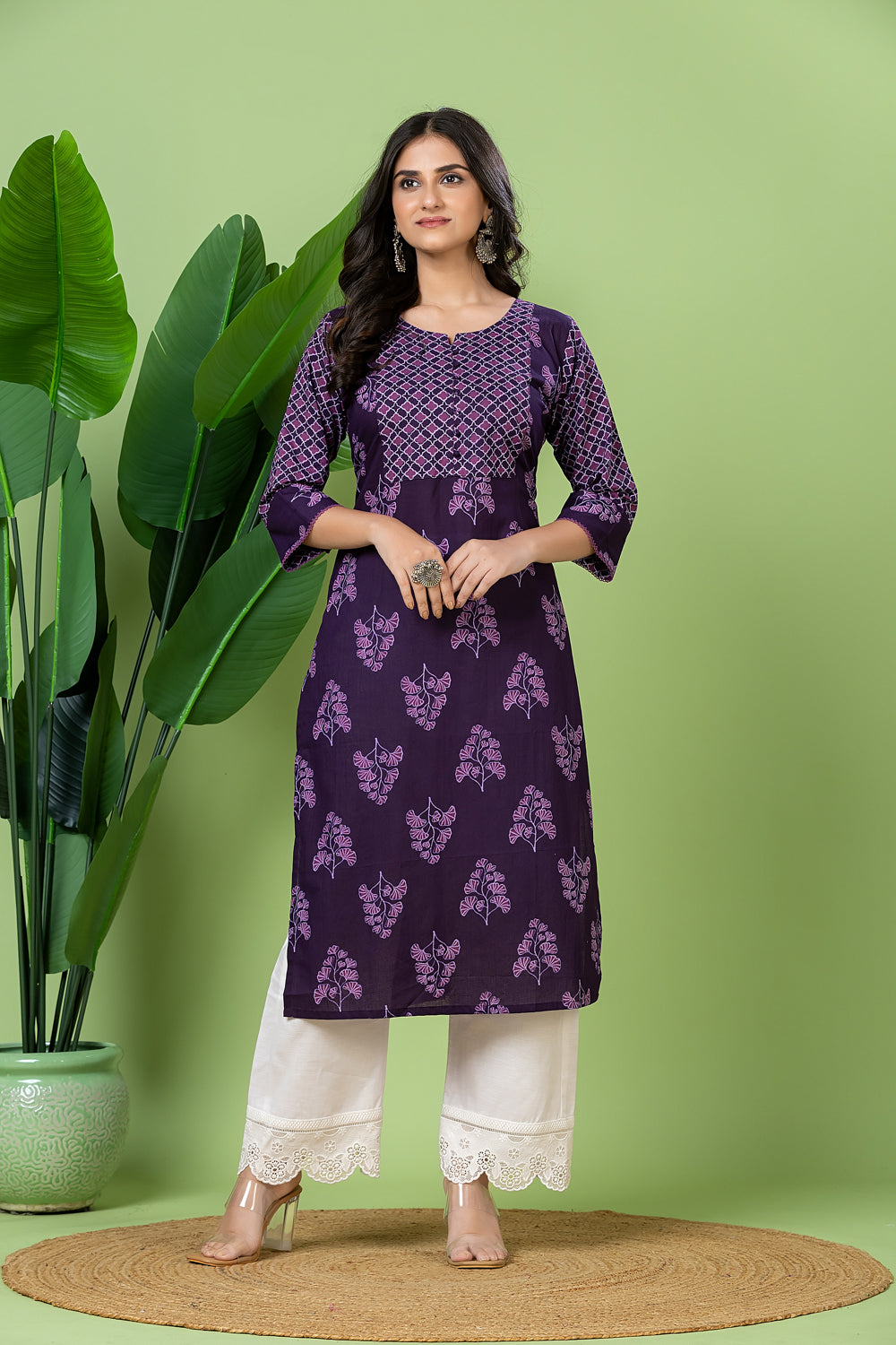 Purple Floral Print Kurta