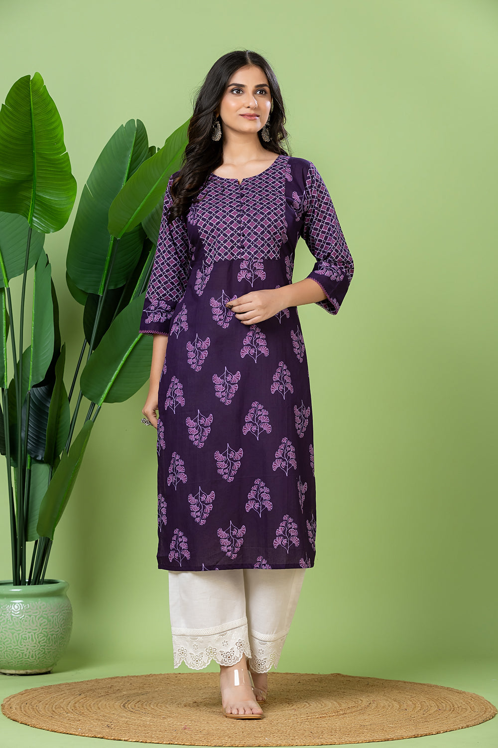 Purple Floral Print Kurta