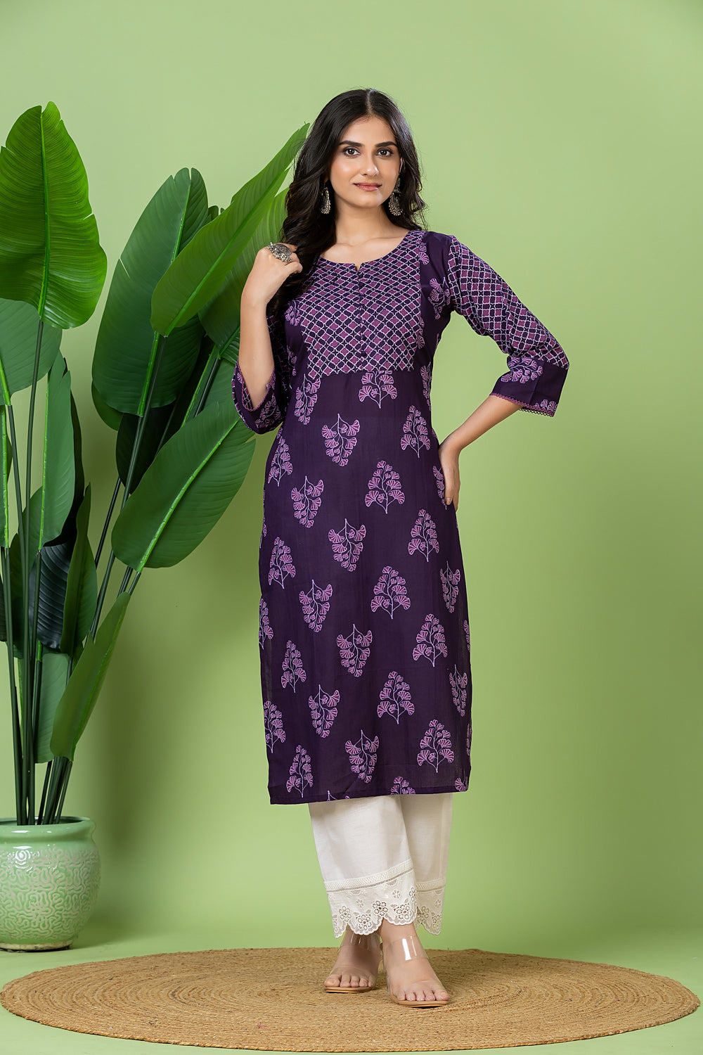 Purple Floral Print Kurta