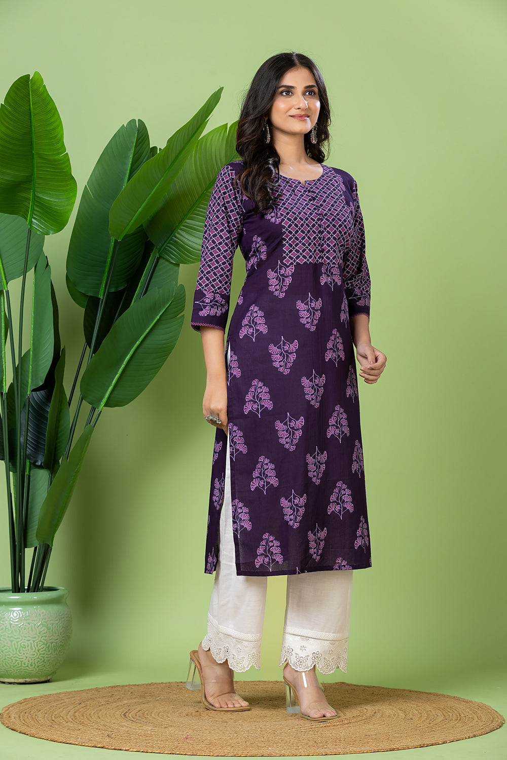 Purple Floral Print Kurta