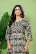 Grey Black Abstract Floral Print Kurta