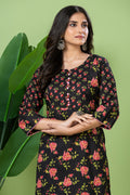 Black & Pink Floral Print Kurta