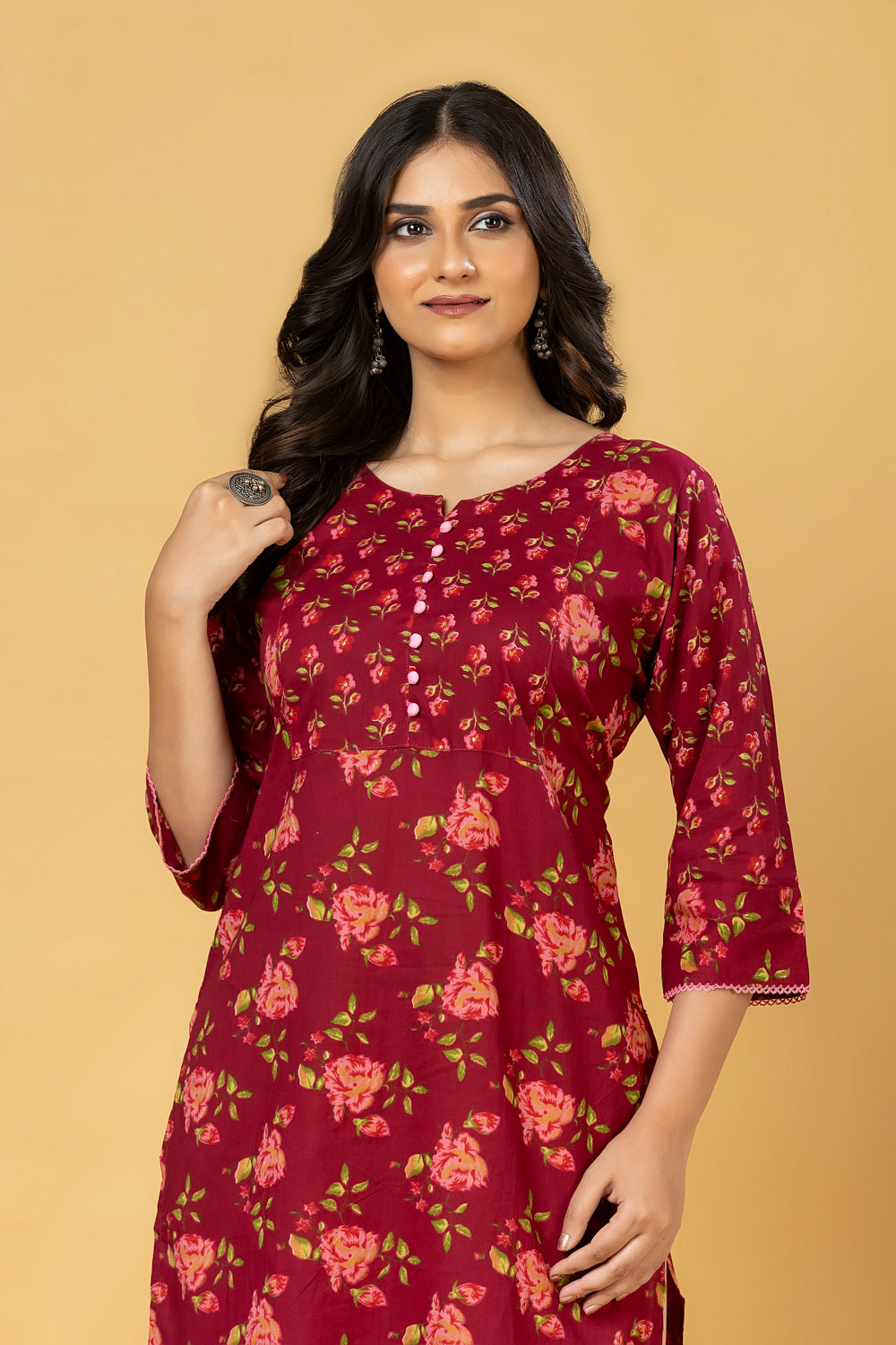 Red Purple & Pink Floral Print Kurta