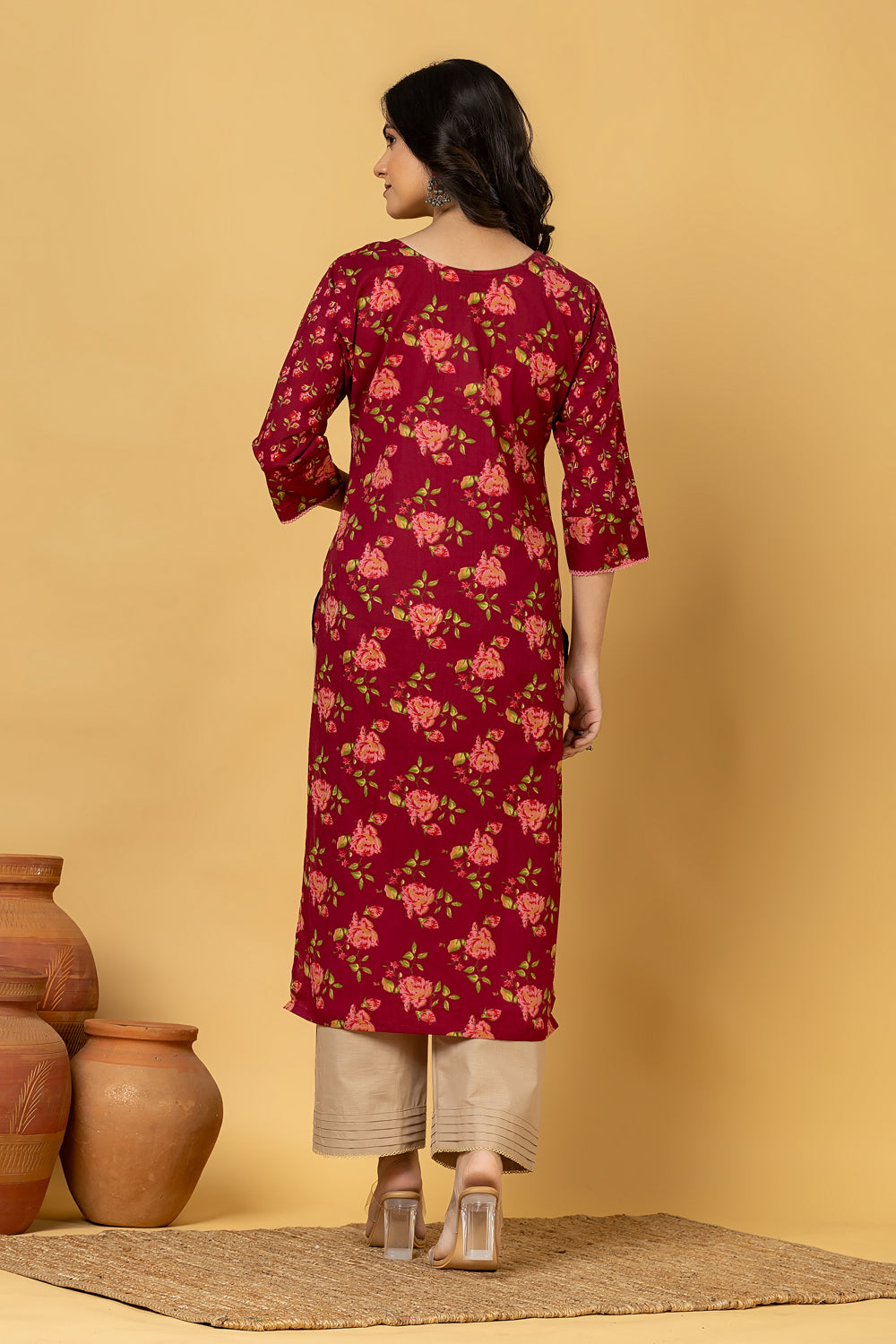 Red Purple & Pink Floral Print Kurta