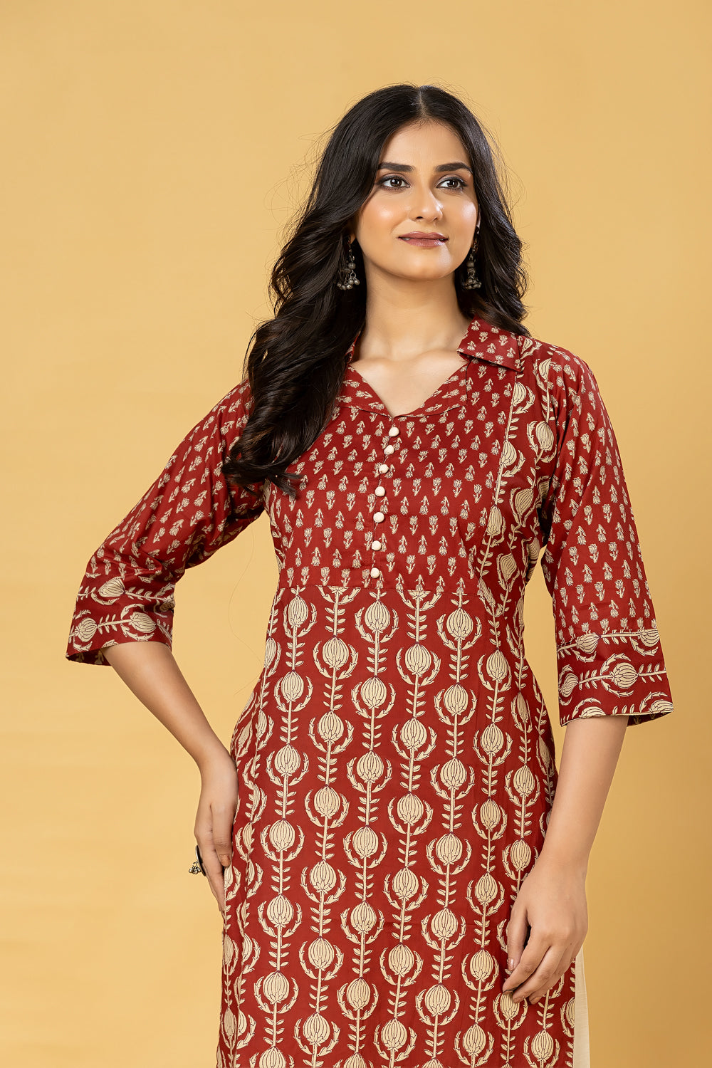 Maroon Floral Print Kurta