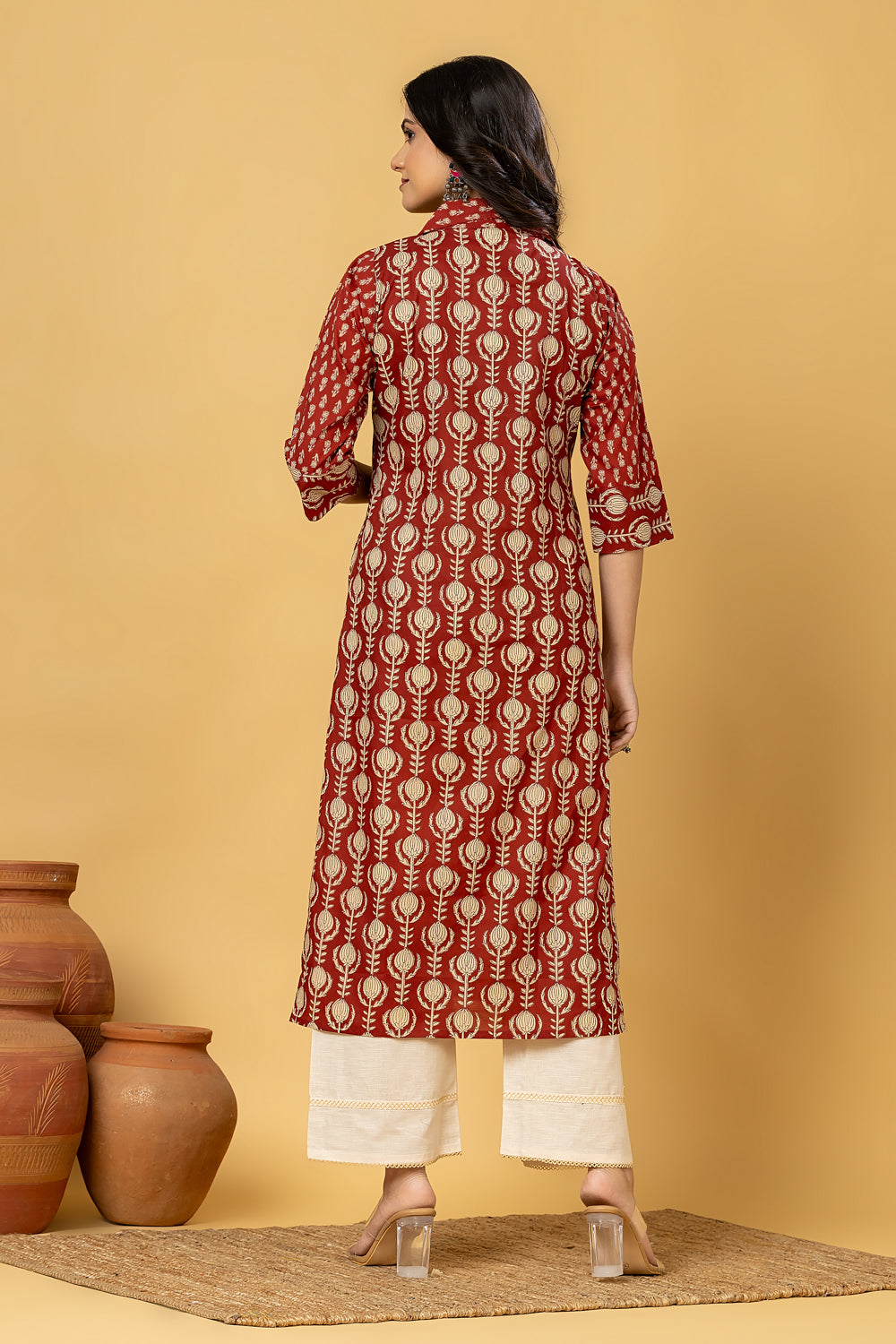 Maroon Floral Print Kurta