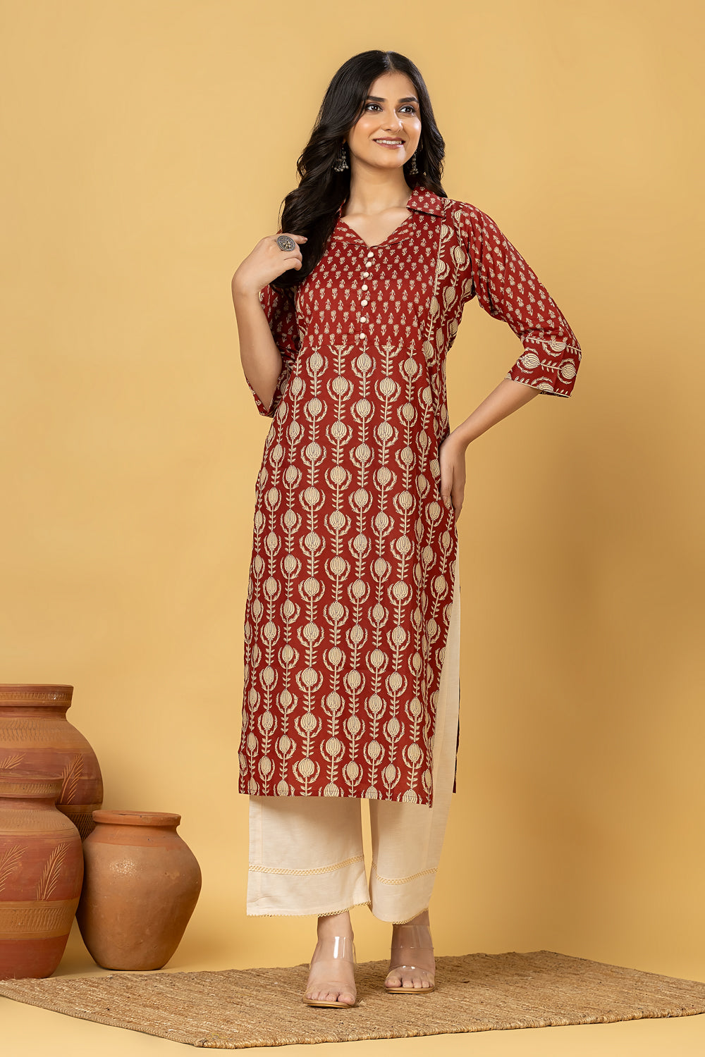 Maroon Floral Print Kurta