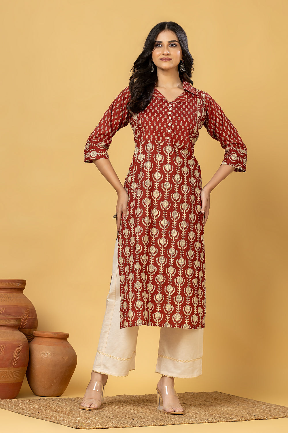 Maroon Floral Print Kurta