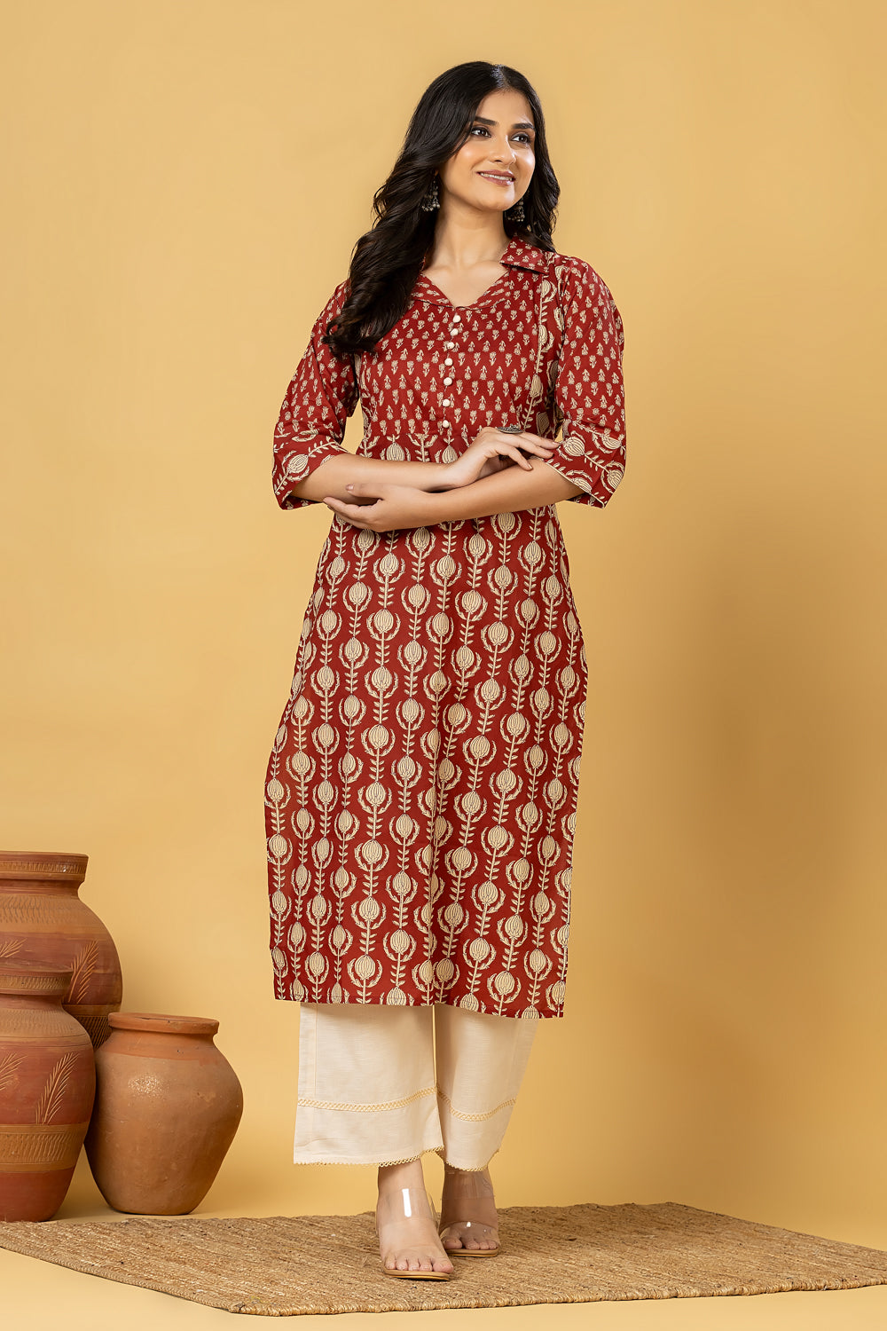 Maroon Floral Print Kurta