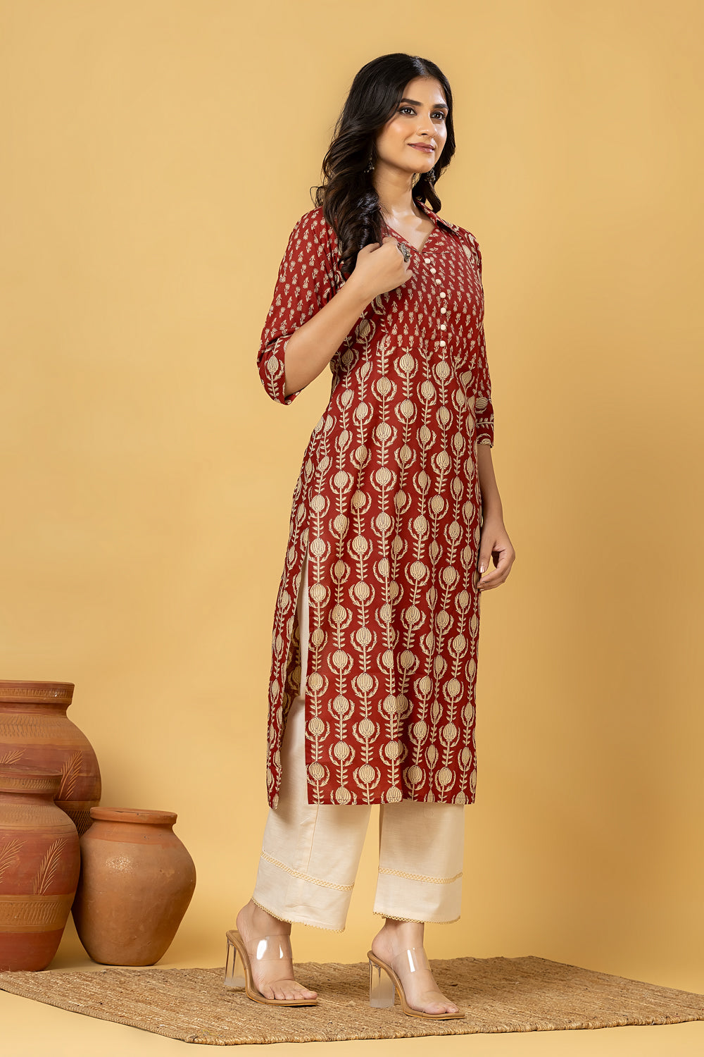 Maroon Floral Print Kurta