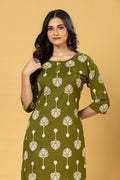 Olive Green leaf Print Kurta