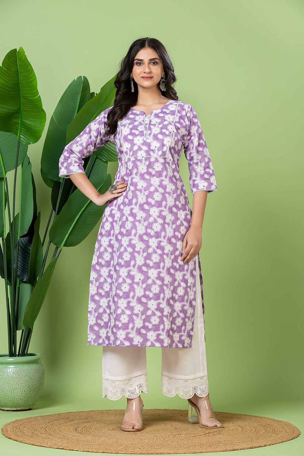 Lavender Floral Print Kurta