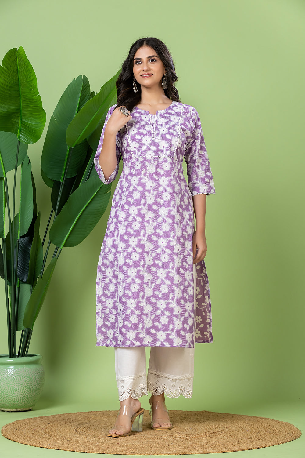 Lavender Floral Print Kurta