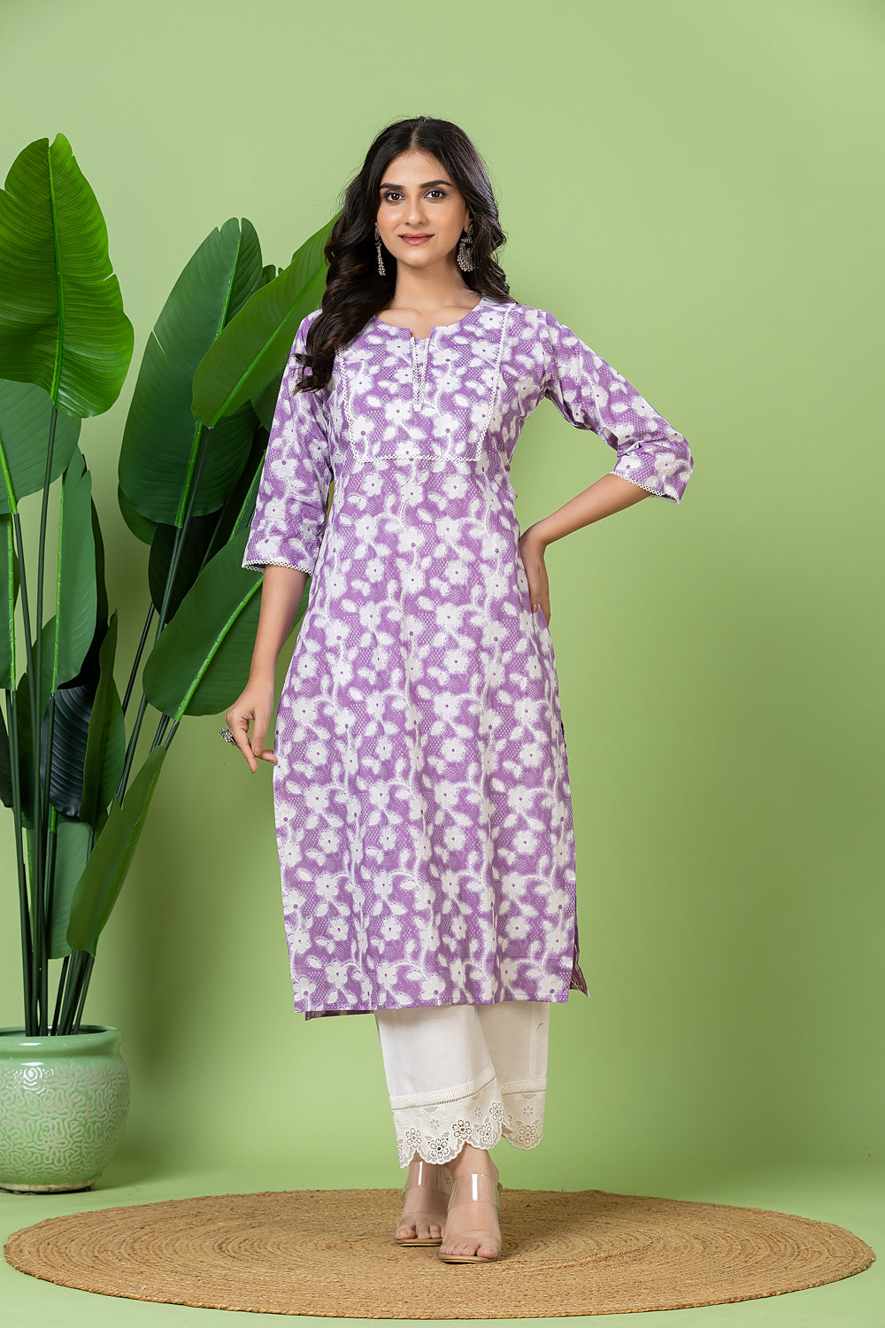 Lavender Floral Print Kurta