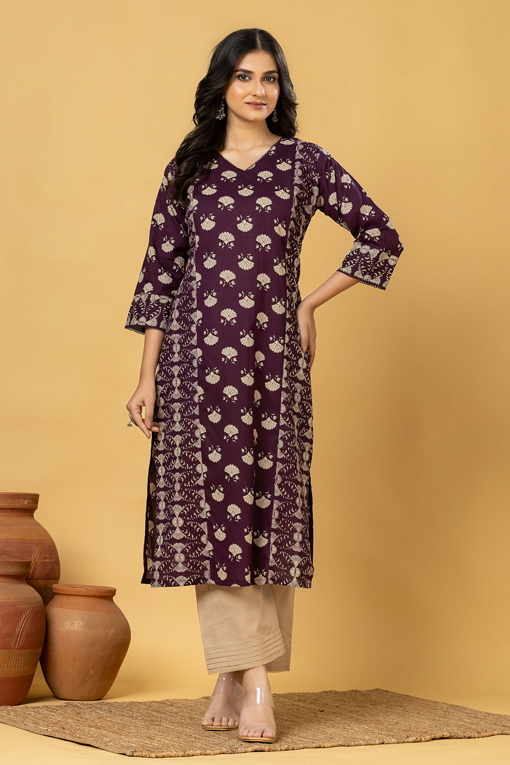 Purple Mix & Match Floral Print Straight Kurta