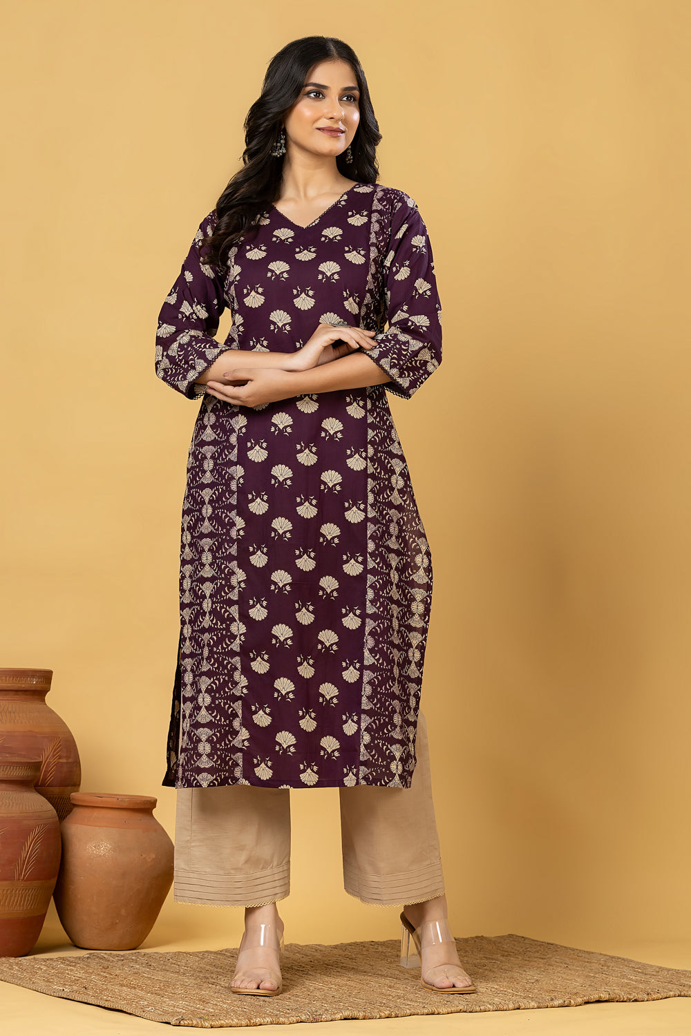 Purple Mix & Match Floral Print Straight Kurta