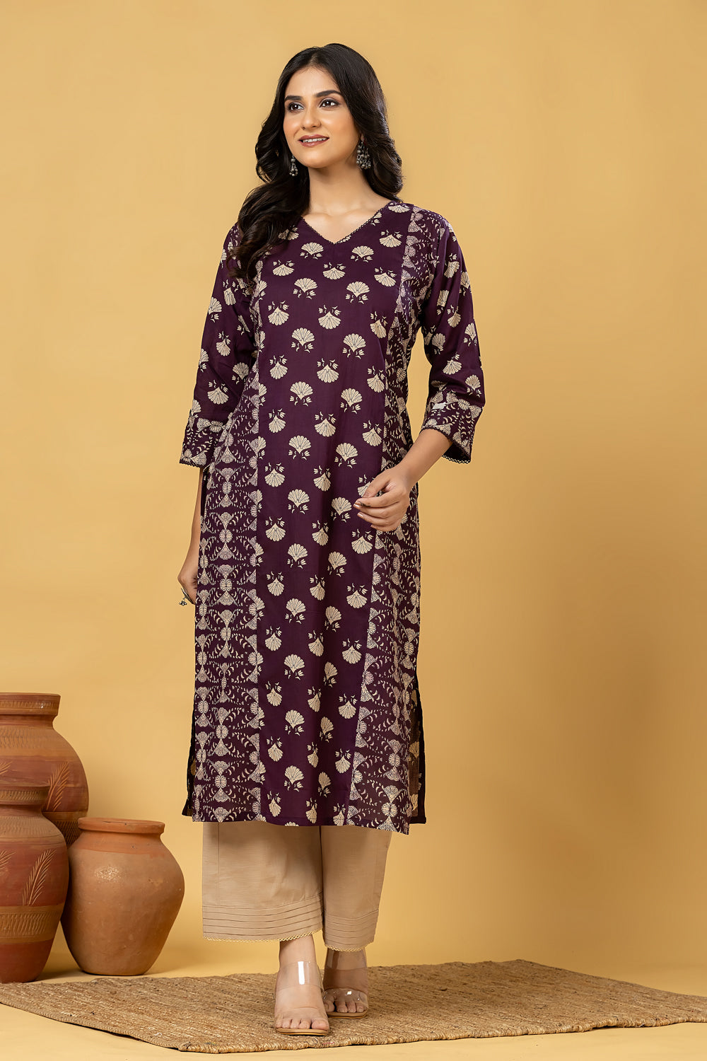 Purple Mix & Match Floral Print Straight Kurta
