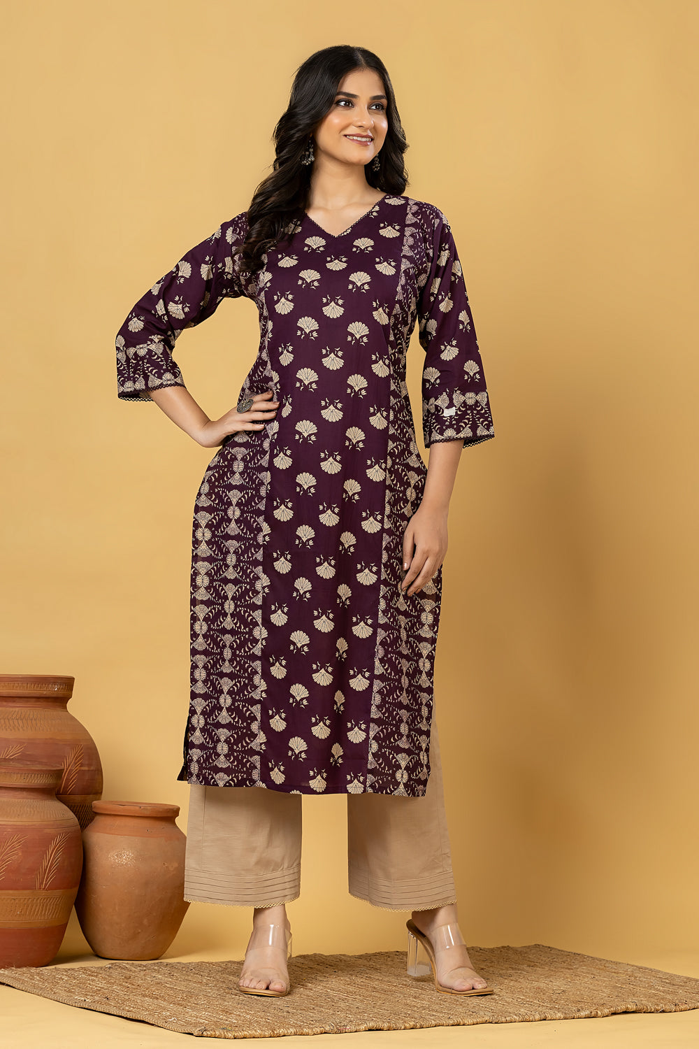 Purple Mix & Match Floral Print Straight Kurta