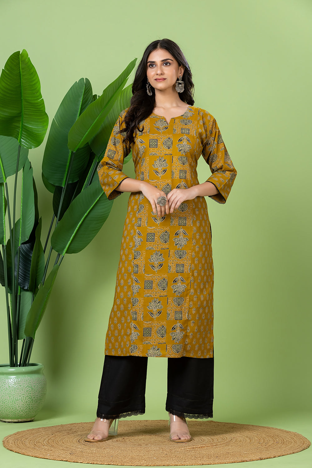 Yellow Mix & Match Floral Print Straight Kurta