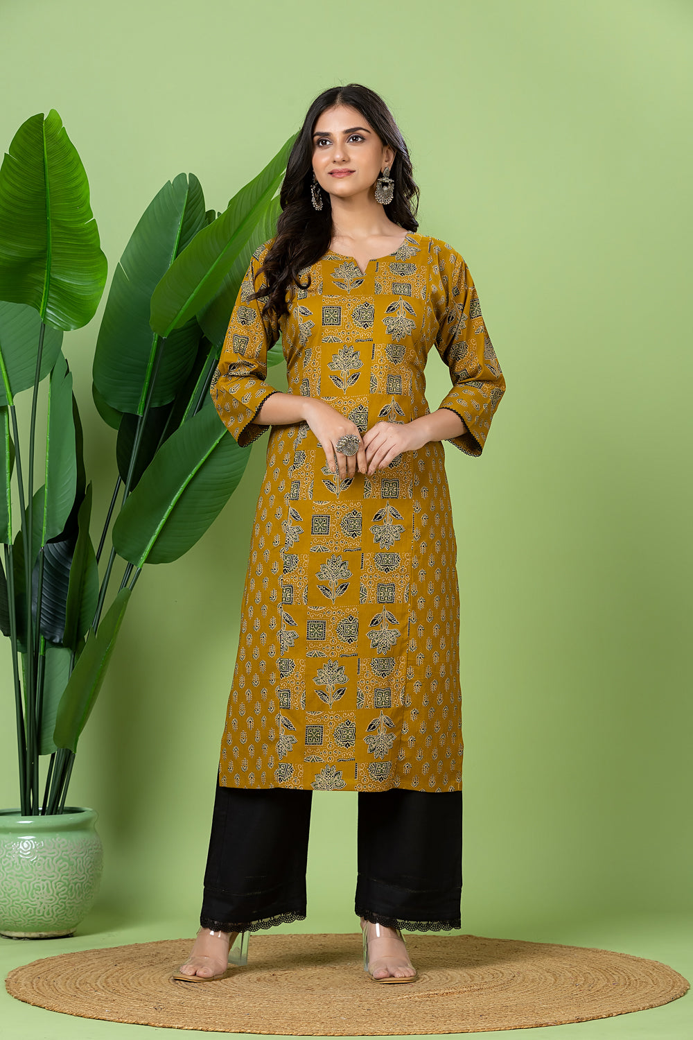Yellow Mix & Match Floral Print Straight Kurta