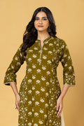 Olive Green Mix & Match Floral Print Straight Kurta