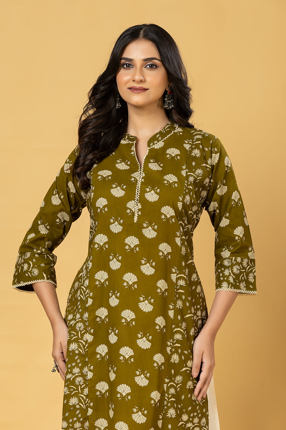 Olive Green Mix & Match Floral Print Straight Kurta