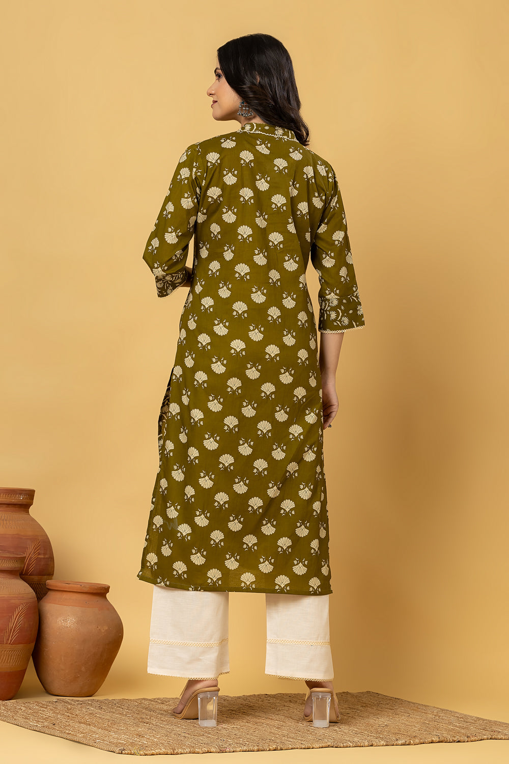 Olive Green Mix & Match Floral Print Straight Kurta
