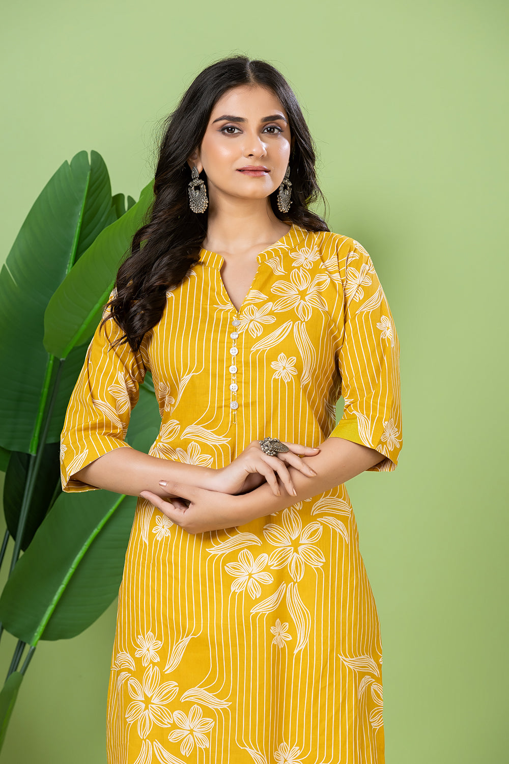 Yellow Floral Print Kurta