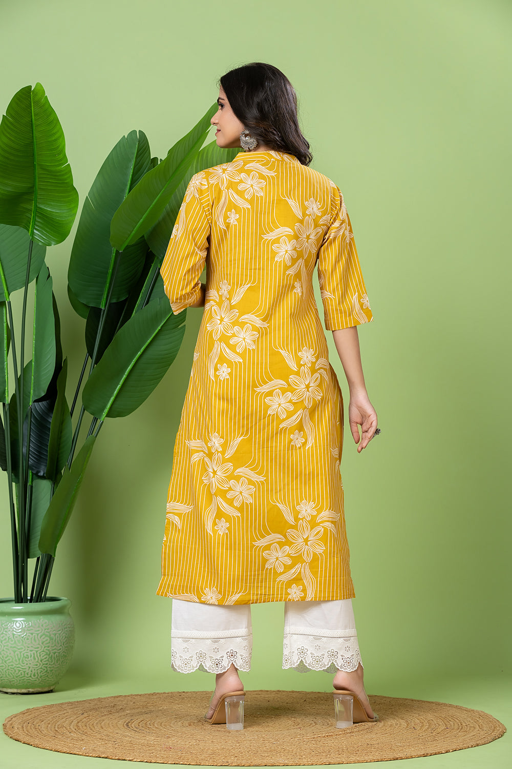Yellow Floral Print Kurta