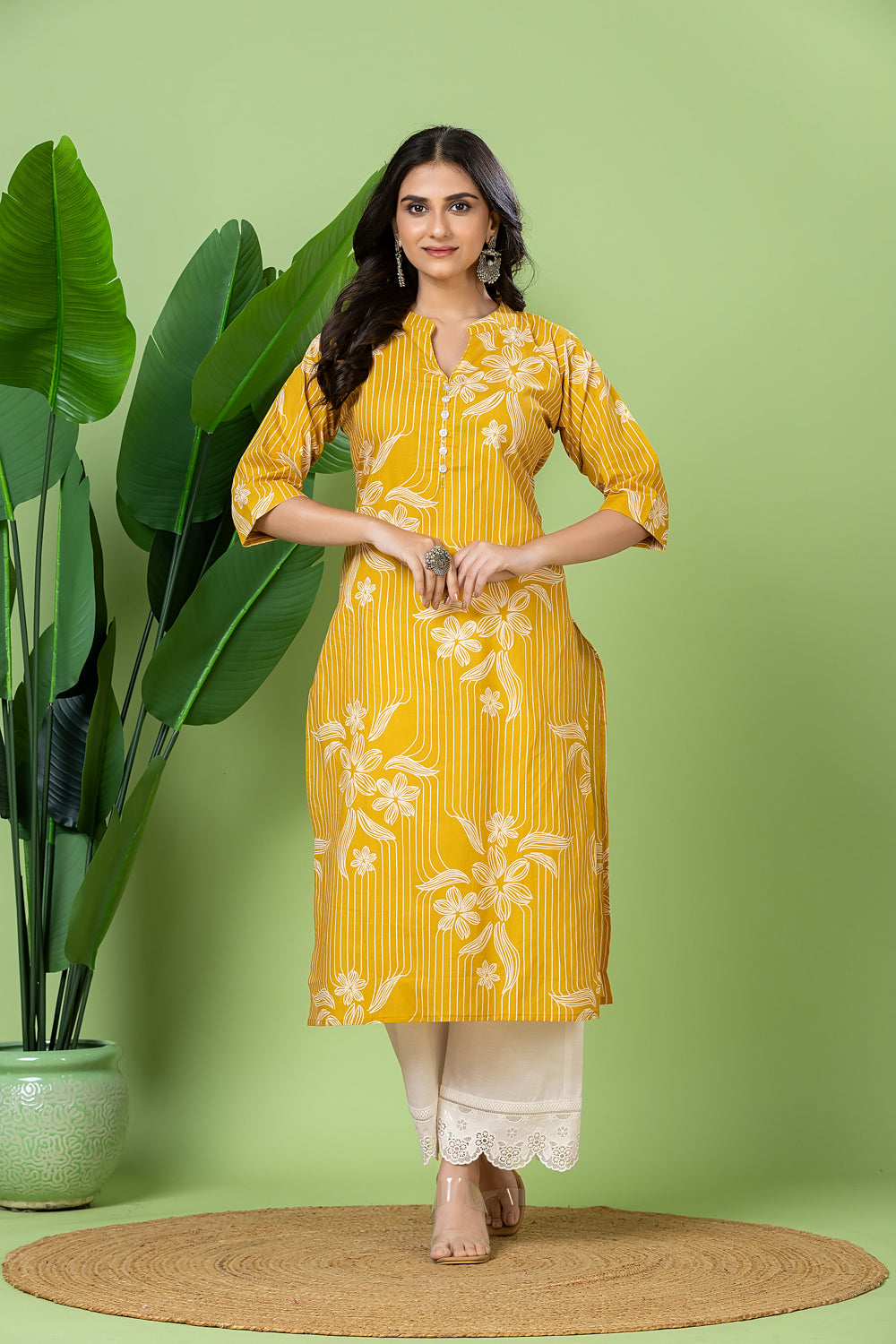 Yellow Floral Print Kurta