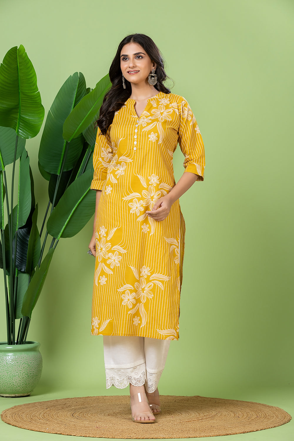 Yellow Floral Print Kurta