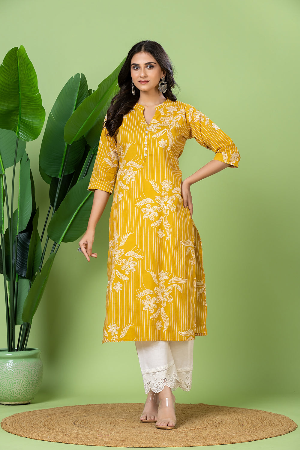 Yellow Floral Print Kurta