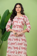 White & Maroon Fish Print Threadwork Kurta