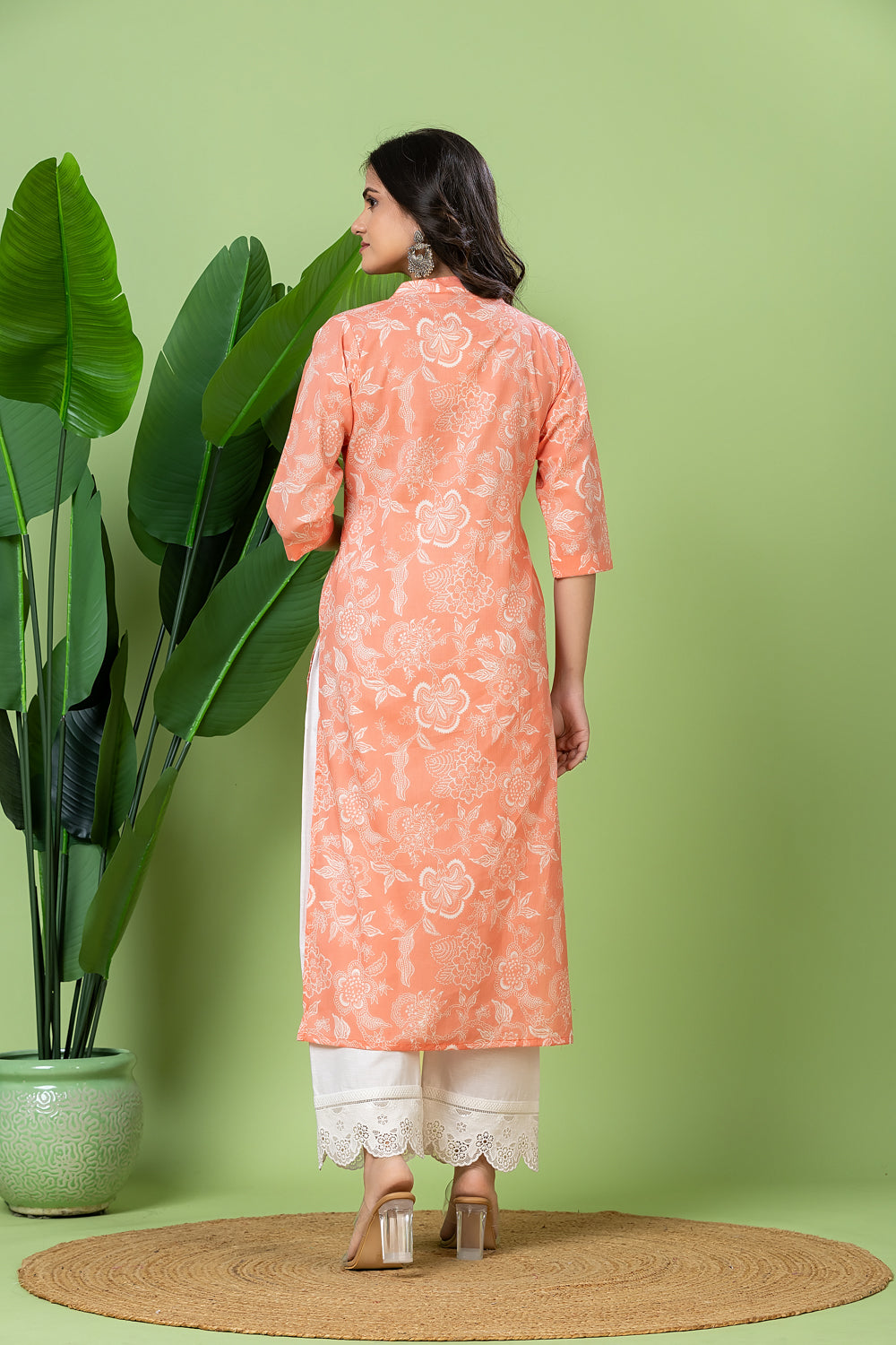 Orange Floral Print Kurta