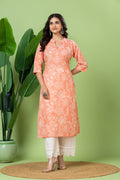 Orange Floral Print Kurta