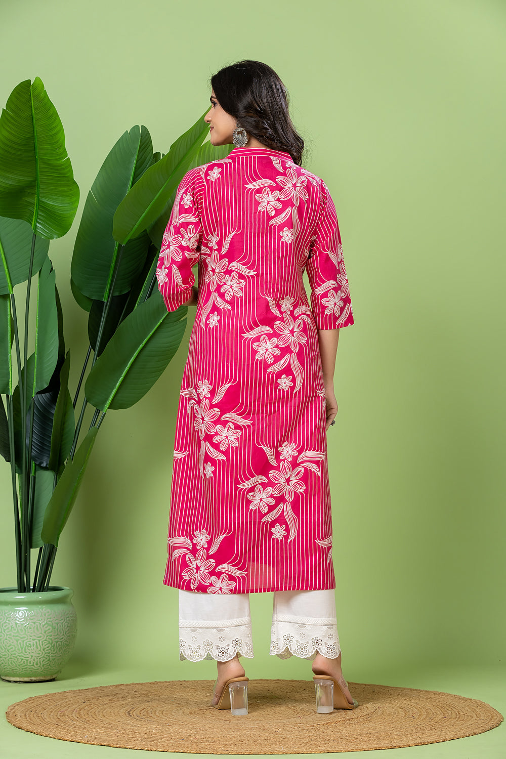 Magenta Pink Floral Print Kurta