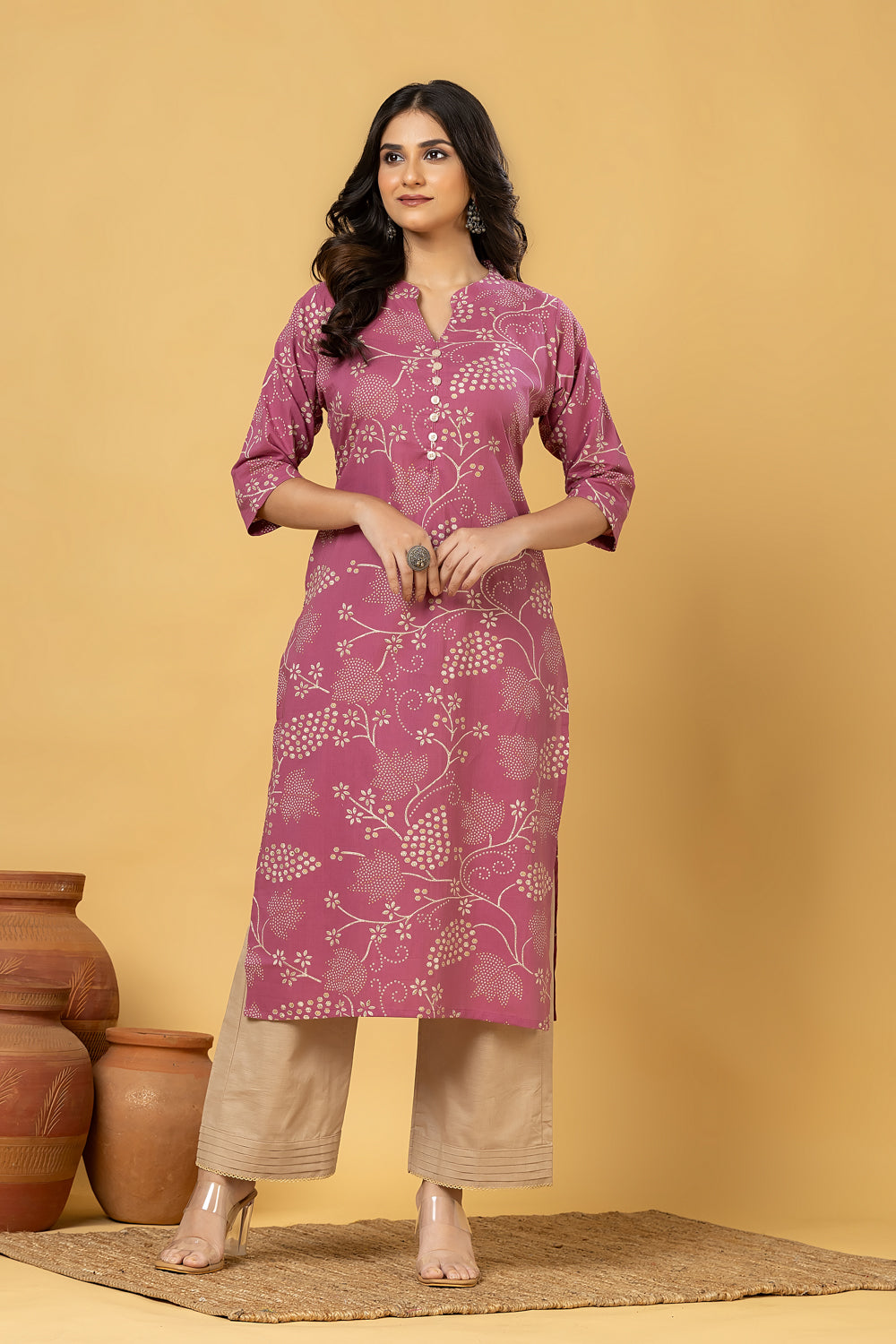 Dusty Pink Floral Print Kurta