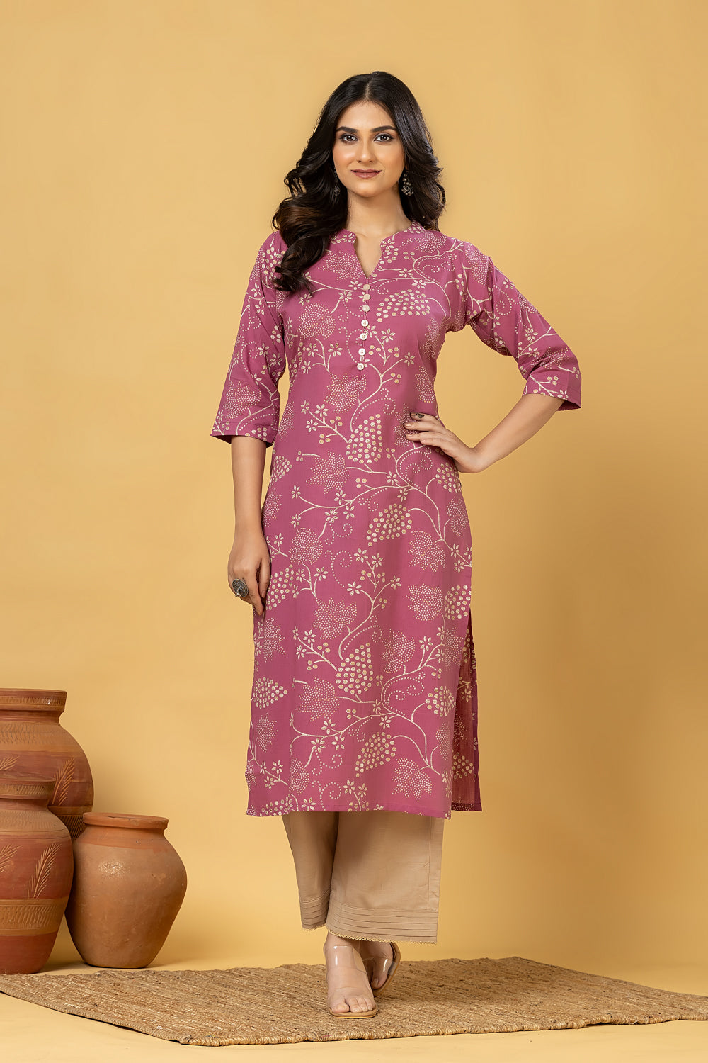 Dusty Pink Floral Print Kurta