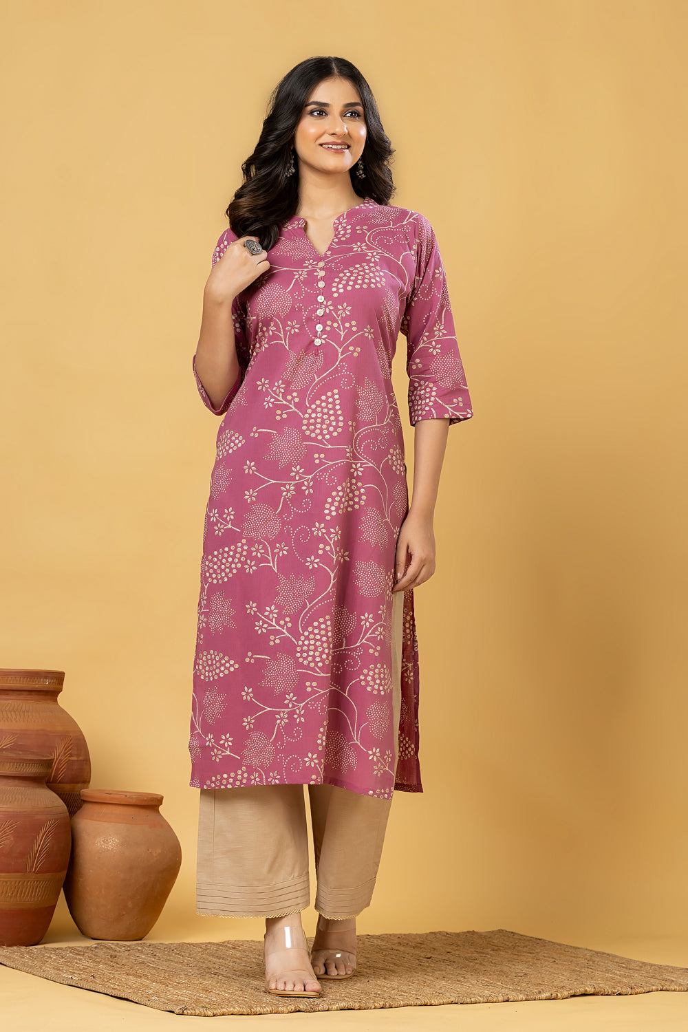 Dusty Pink Floral Print Kurta