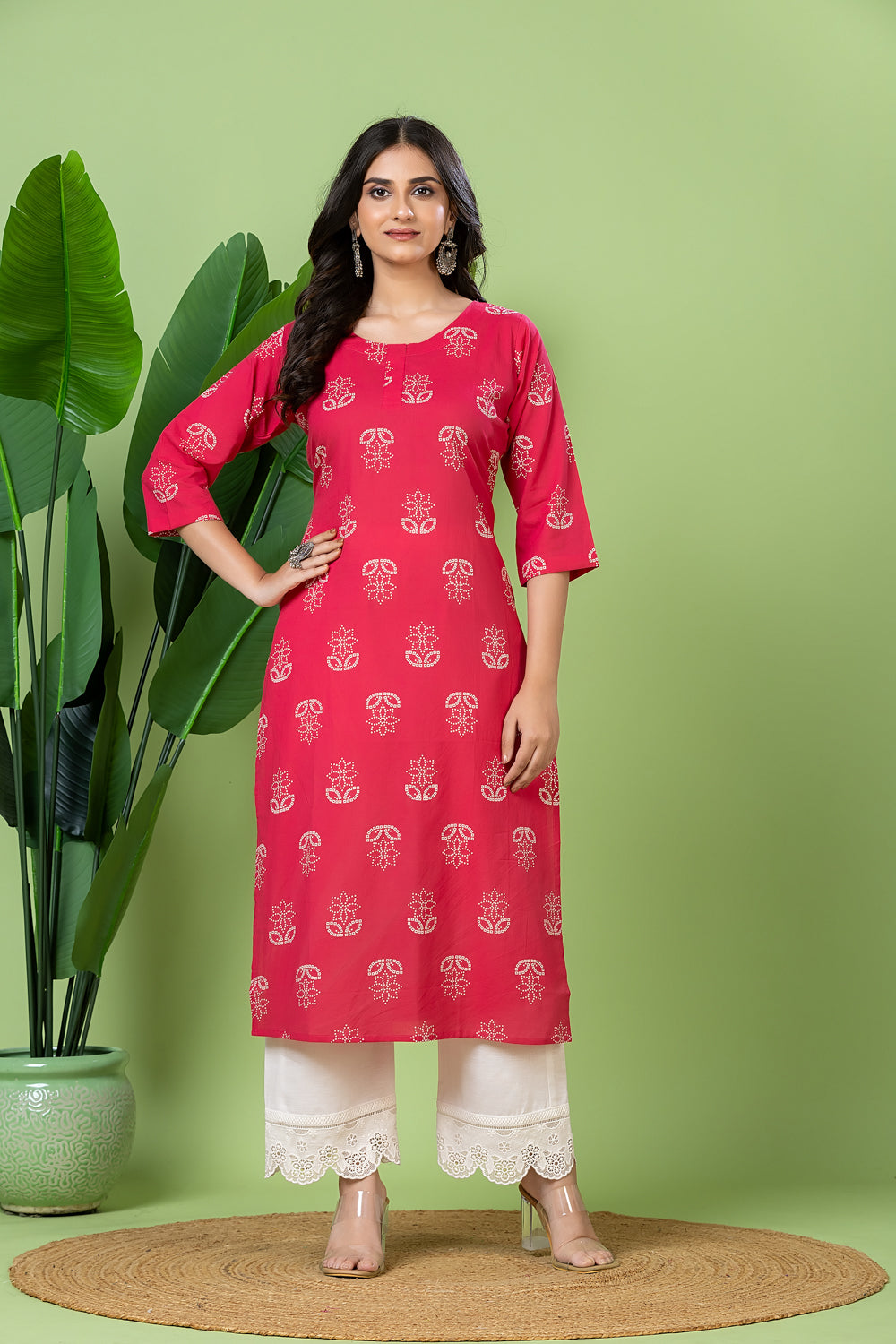 Pink Floral Print Kurta