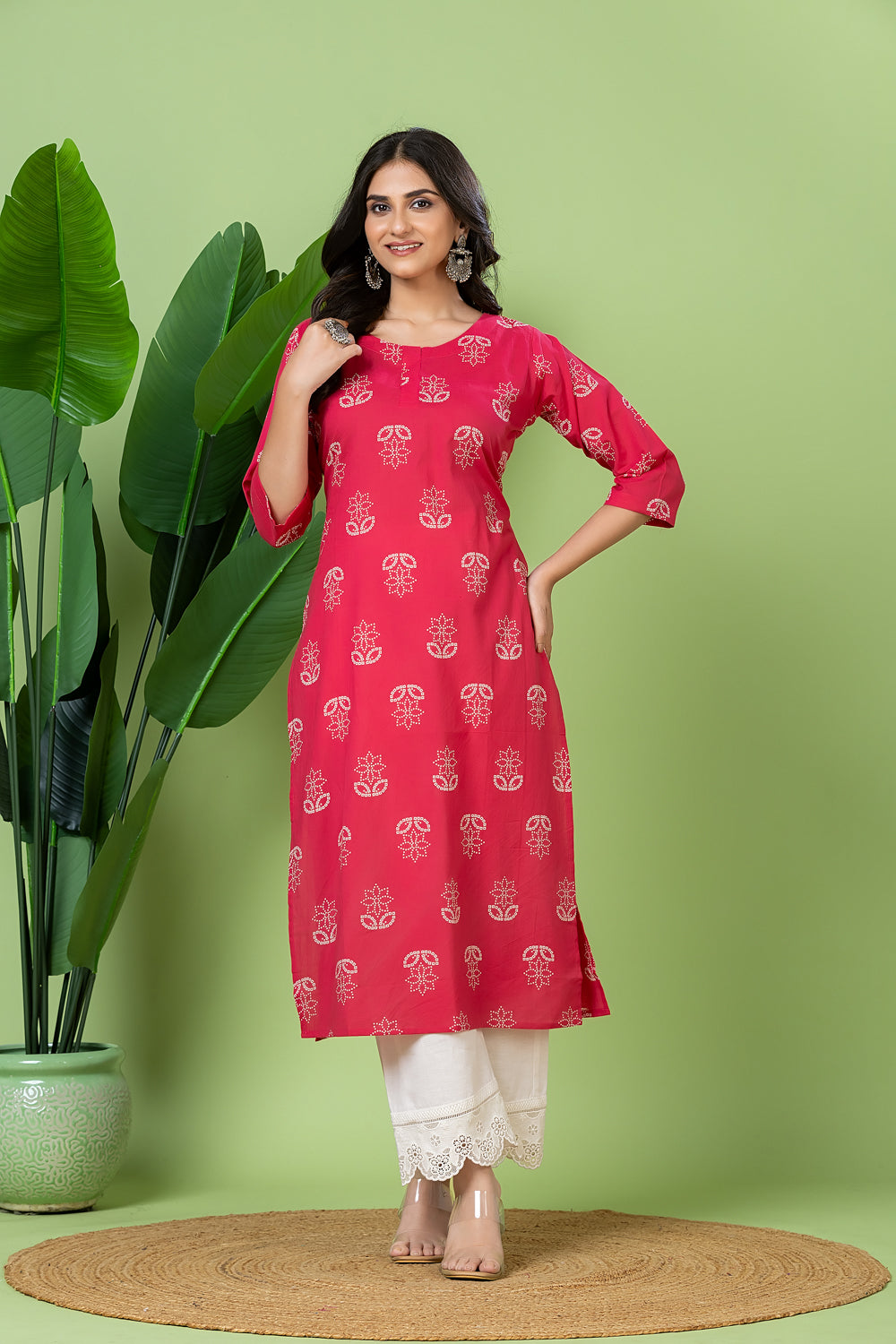 Pink Floral Print Kurta