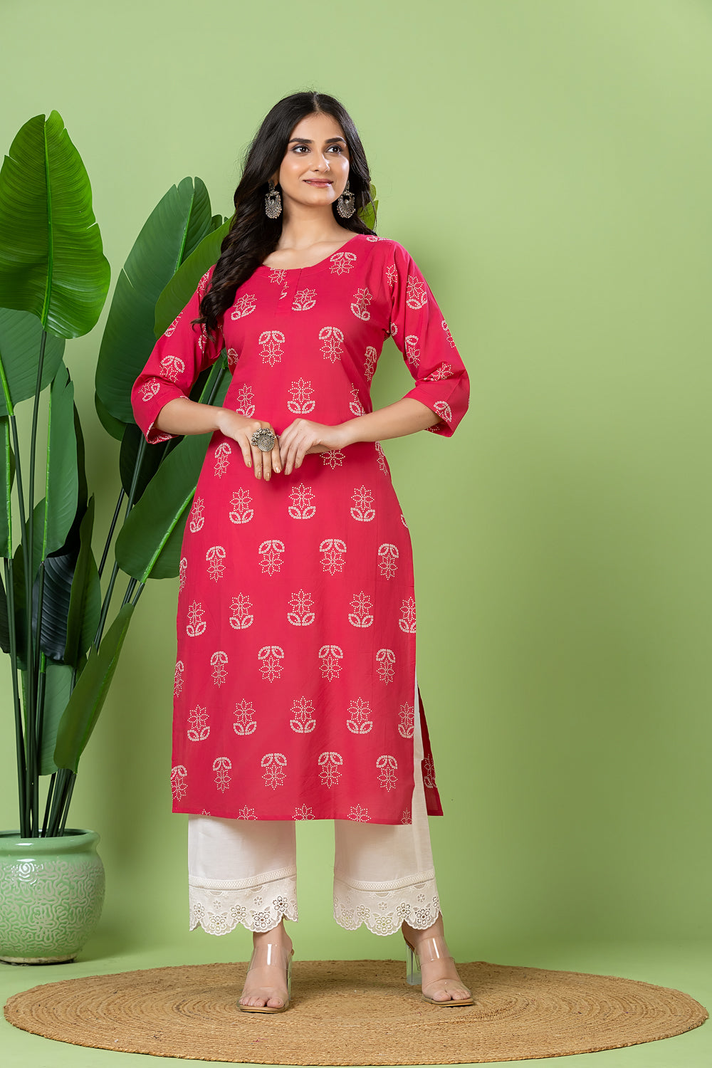 Pink Floral Print Kurta