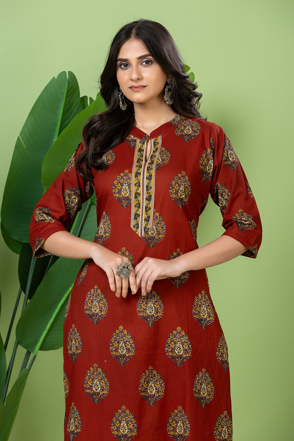 Maroon Floral Print Kurta