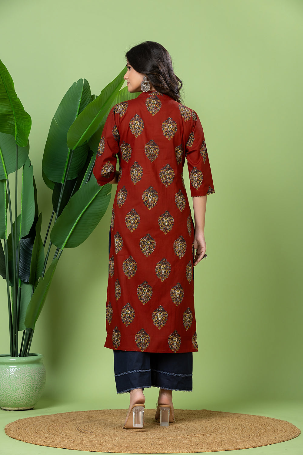 Maroon Floral Print Kurta
