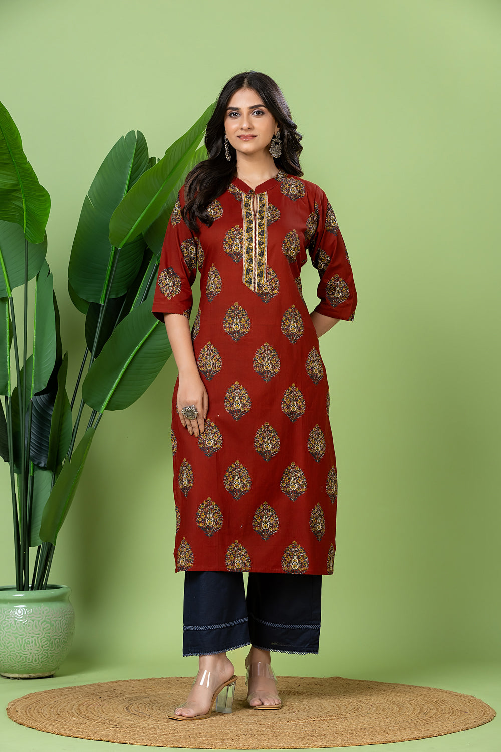 Maroon Floral Print Kurta